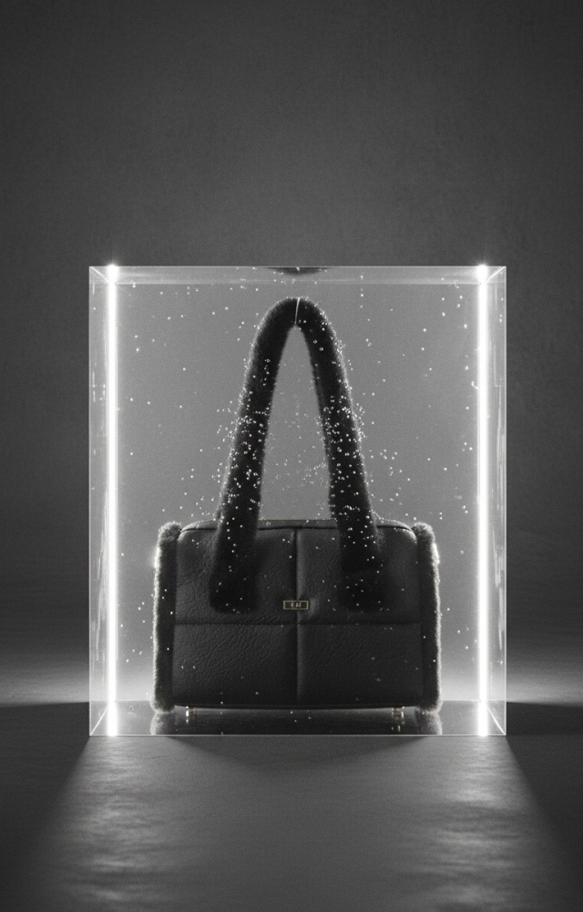  Siyah Kürk Detaylı Pofuduk Omuz Çantası - Kadın Peluş Saplı